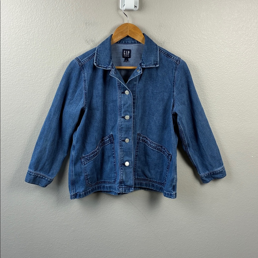 Gap Denim Swing Jacket Button Up Pockets Utility … - image 4